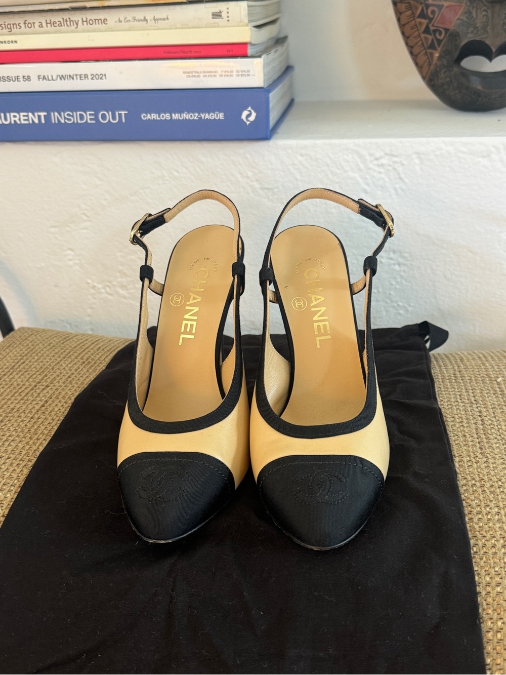 CHANEL Two-Tone Slingback Pumps in Beige and Black